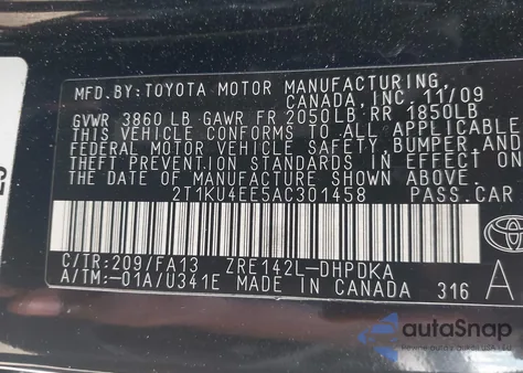 2010 Toyota Matrix из США, поврежденный, VIN 2T1KU4EE5AC301458